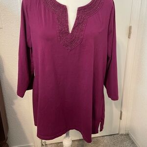 Women's Purple Beaded V-Neck Top